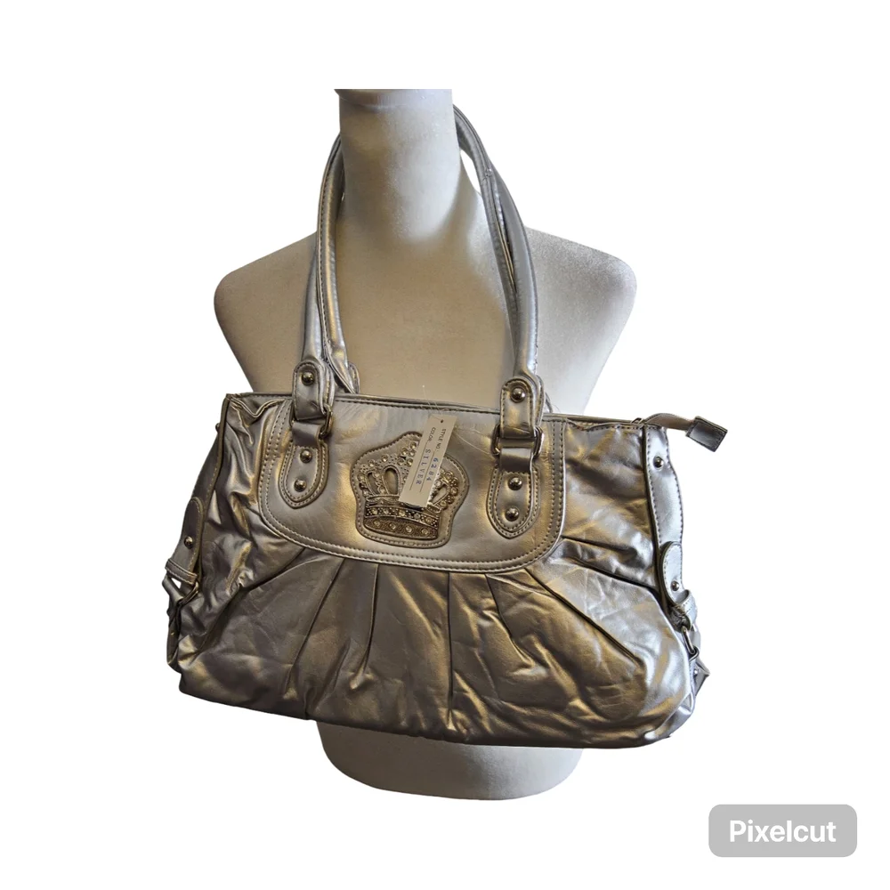 NWOT Metallic Silver Crown Shoulder Bag